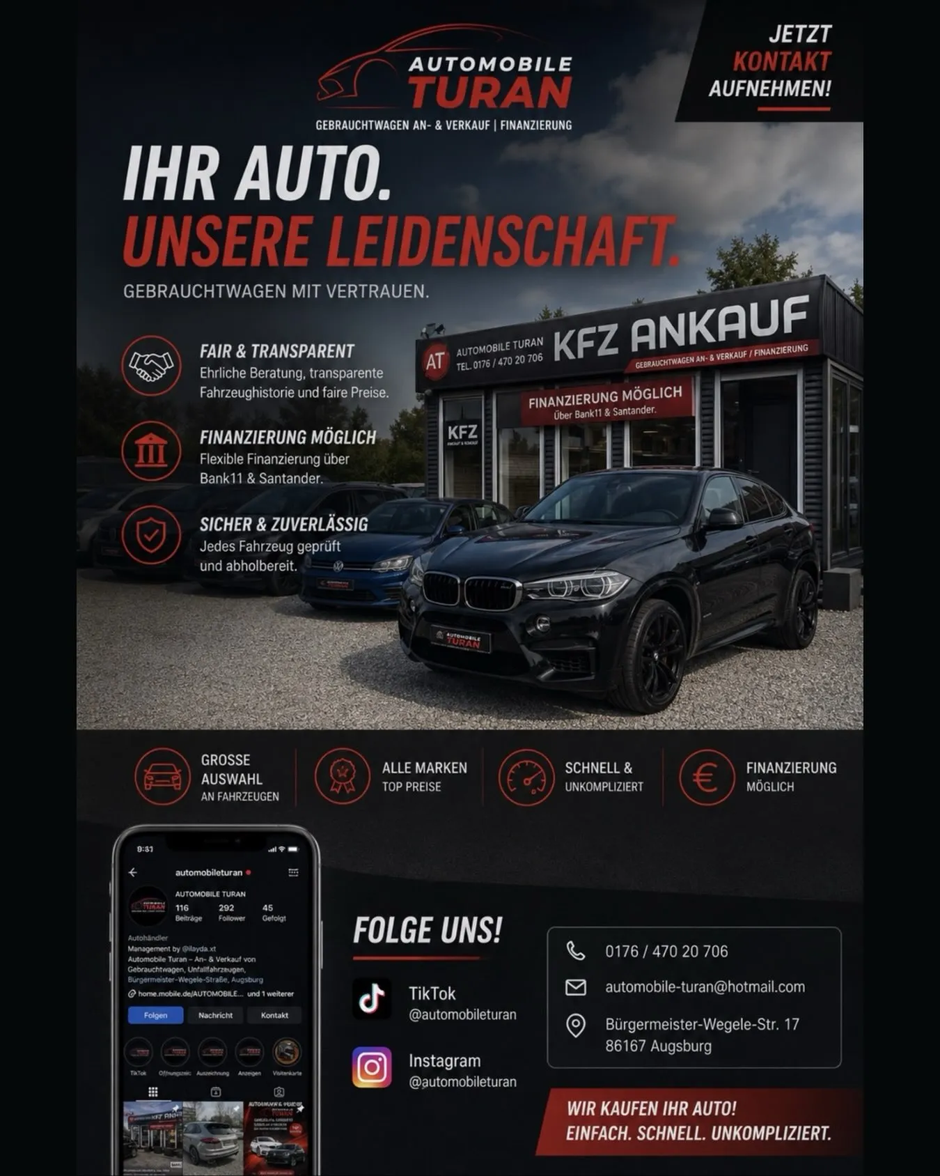 Originaler Werbeflyer von Automobile Turan: Wir kaufen Ihr Auto! Finanzierung & Ankauf